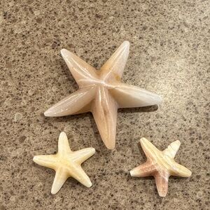Set of 3 Carved Stone Starfish Decor - Peach & Cream
